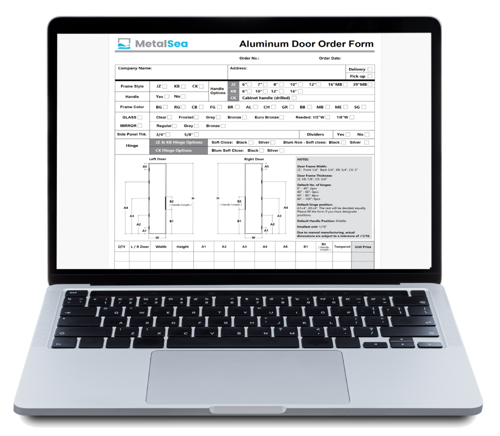 laptop with order form in the screen